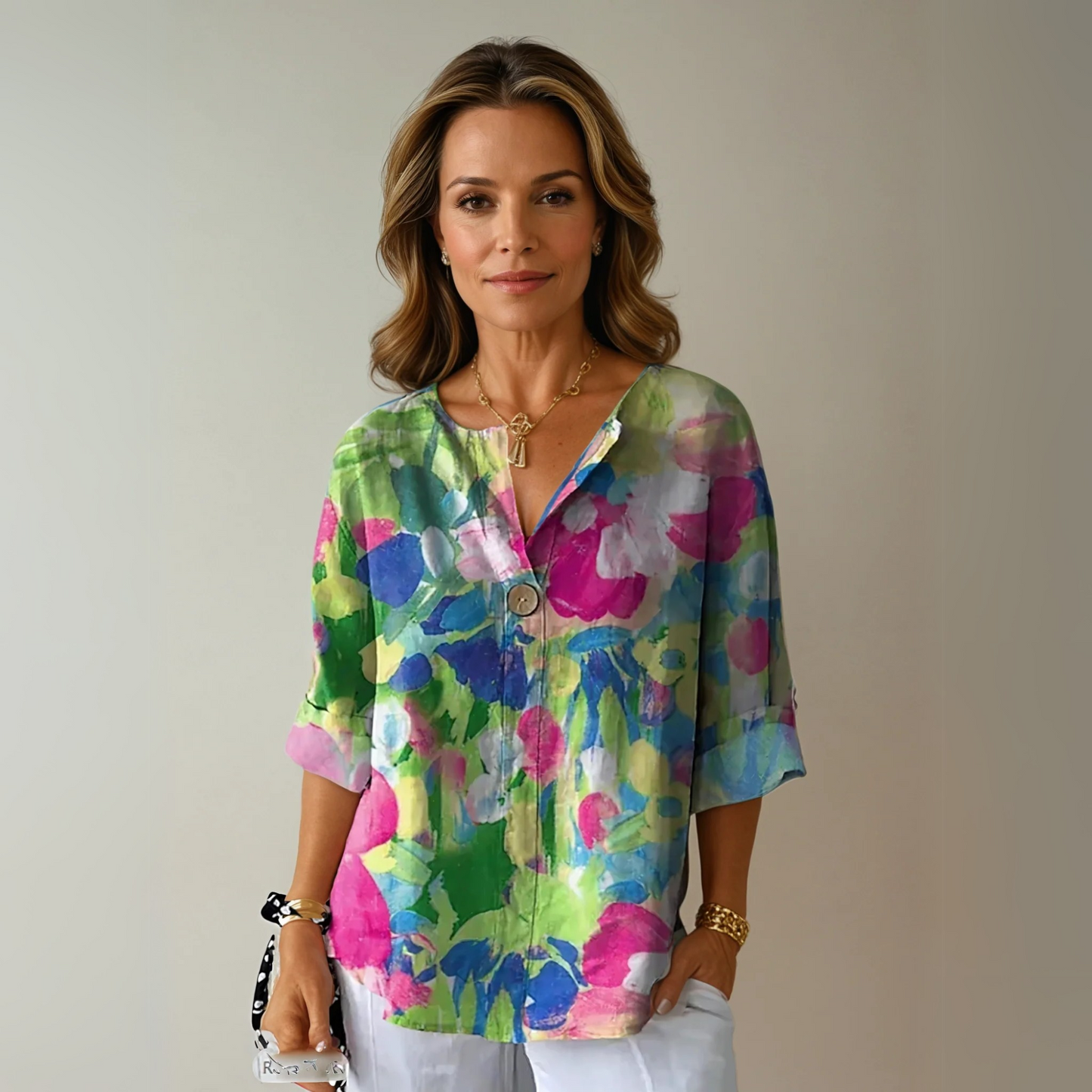 Image of Kristin | Women's Floral Print Button-Down Blouse