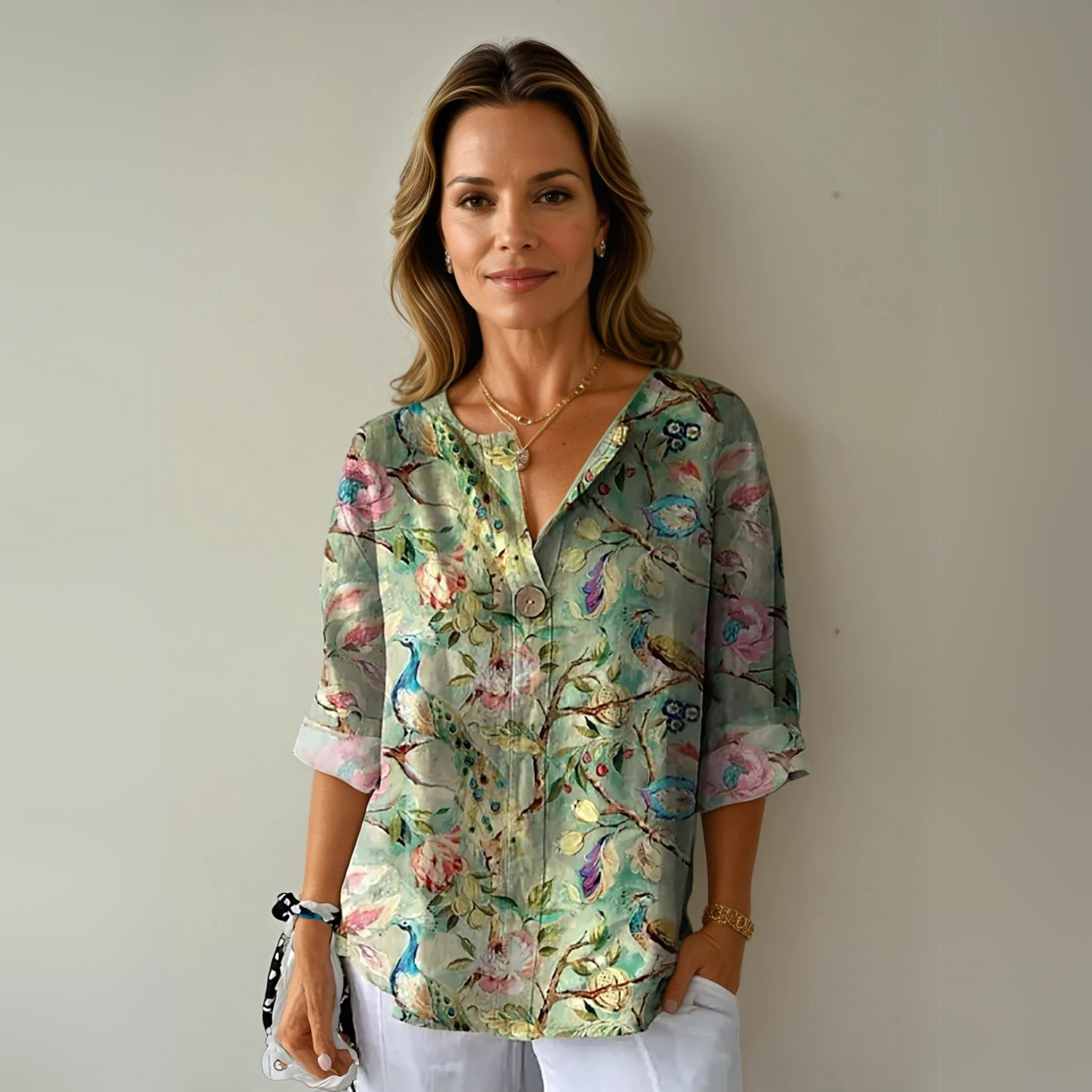Image of Kristin | Women's Floral Print Button-Down Blouse