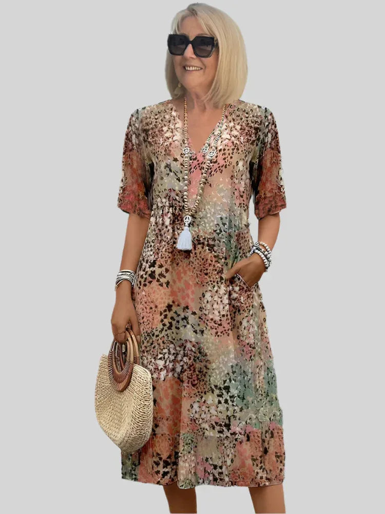 Image of Kristin | Women's V-Neck Casual Midi Dress