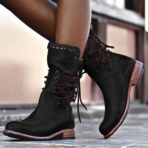 Jessica | Calf Leather Boots – Stylish Lace-Up Design – Edgy Metal Studs – Comfortable Low Heel - Image 3