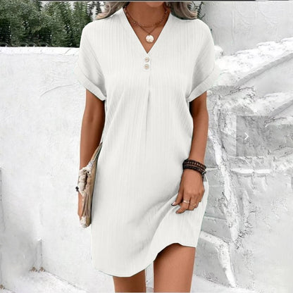 Image of Loretta | Women's V-Neck Mini Shirt Dress