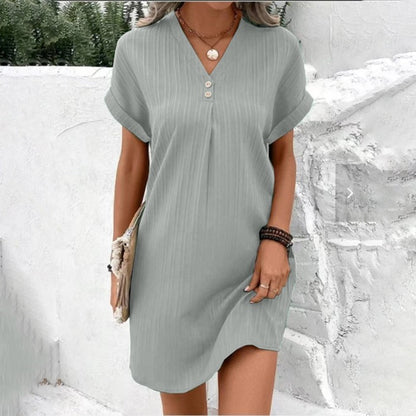 Image of Loretta | Women's V-Neck Mini Shirt Dress