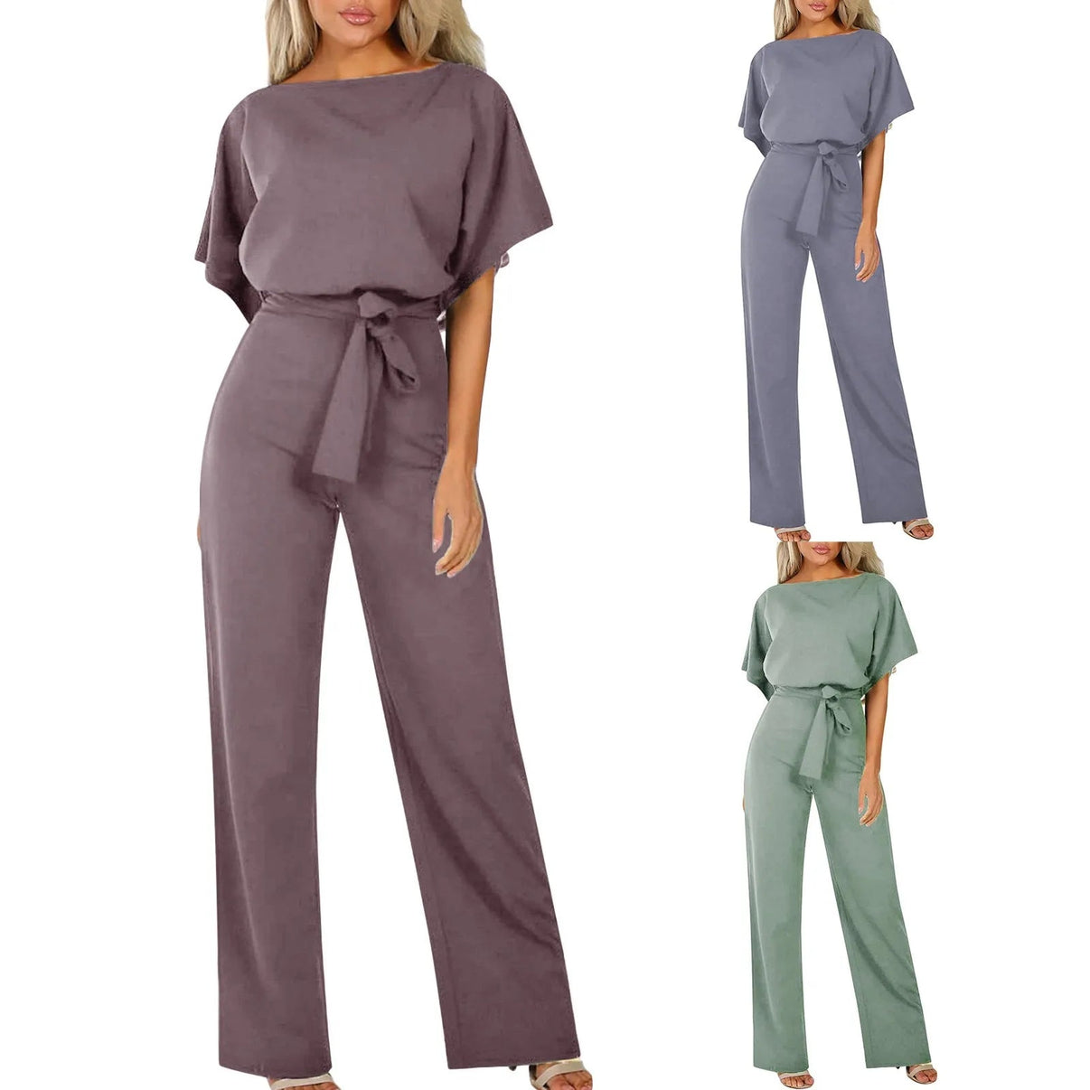 Image of Lucy | Women's Wide Leg Belted Jumpsuit