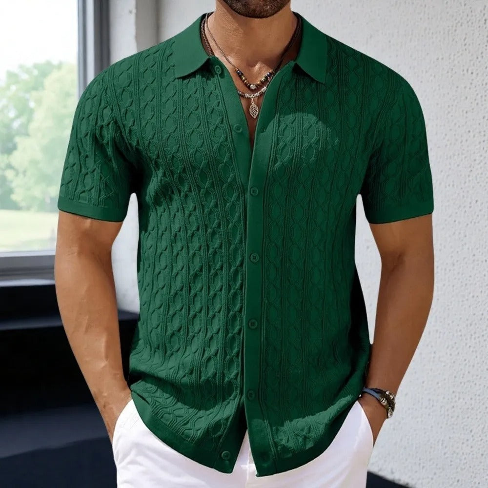 David | Retro Stylish Jacquard Knit Polo for Men - Image 5