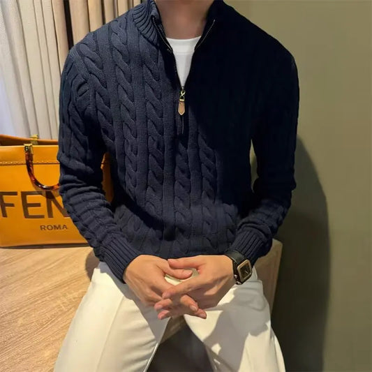 Marco | Men's Zip-Up Cable Knit Sweater - Image 1