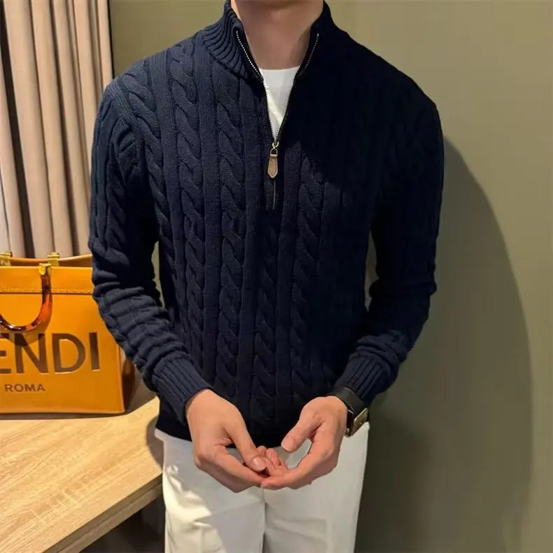 Marco | Men's Zip-Up Cable Knit Sweater - Image 2