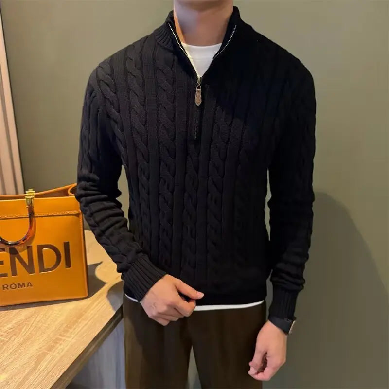 Marco | Men's Zip-Up Cable Knit Sweater - Image 2