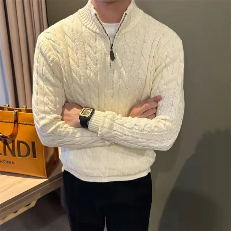 Marco | Men's Zip-Up Cable Knit Sweater - Image 3