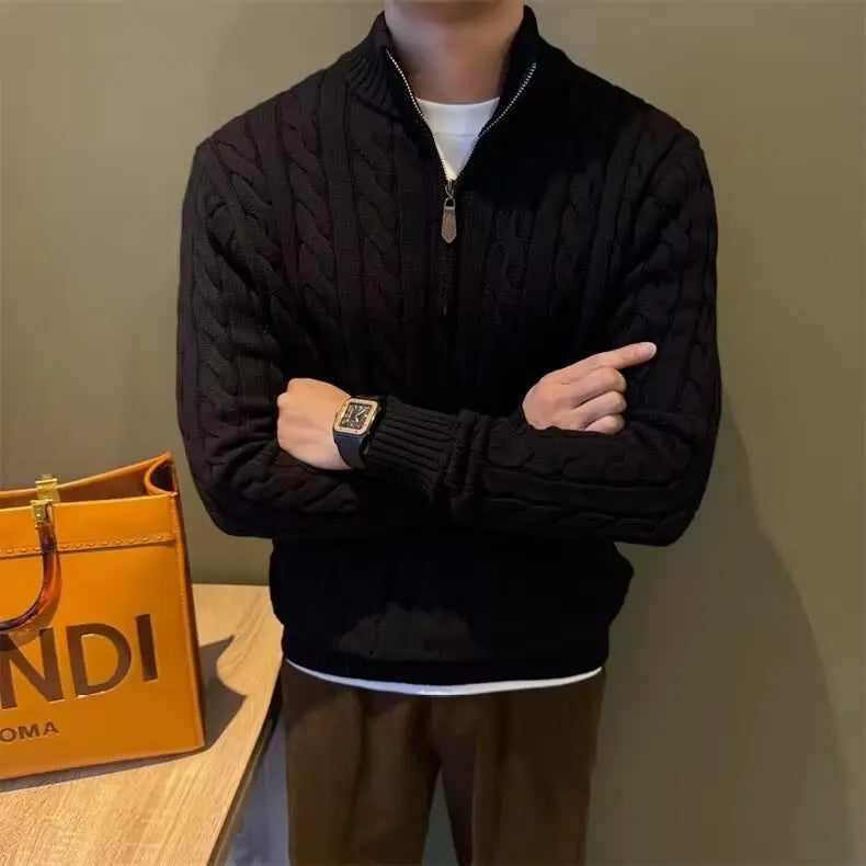 Marco | Men's Zip-Up Cable Knit Sweater - Image 3