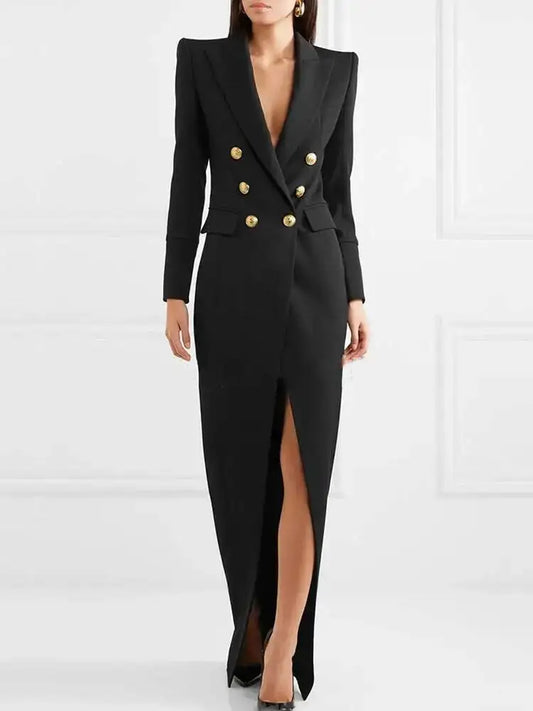 Mckenzie | Women's V-Neck Blazer Maxi Dress - Image 1
