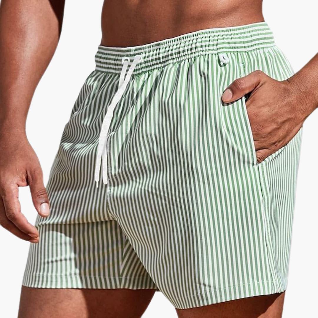Men's Board Shorts with Stripes and Elastic Waistband