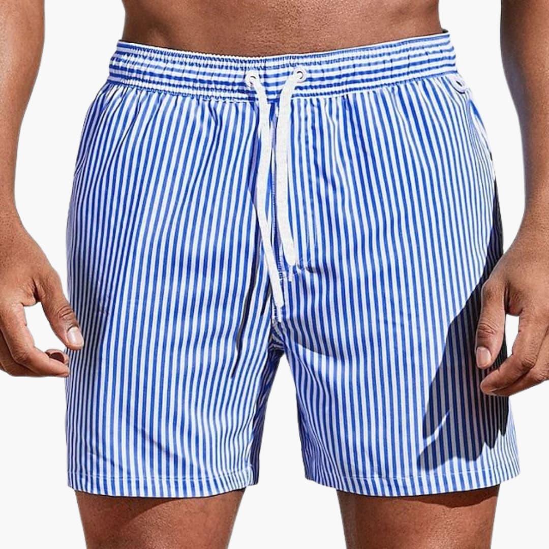 Men's Board Shorts with Stripes and Elastic Waistband
