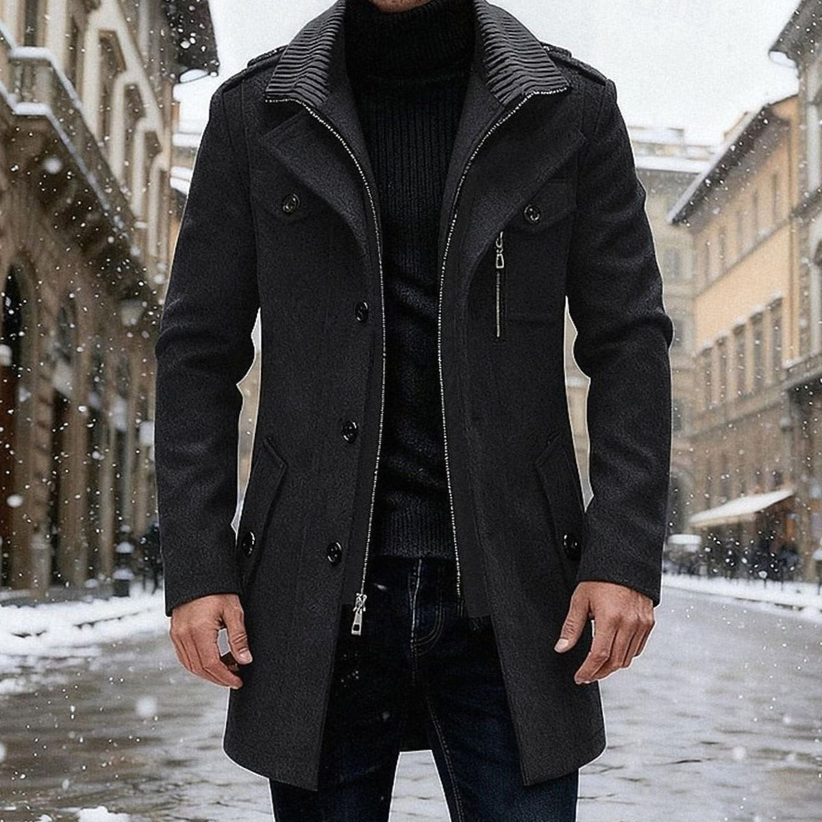 Men's Double-Breasted Tailored Wool Overcoat