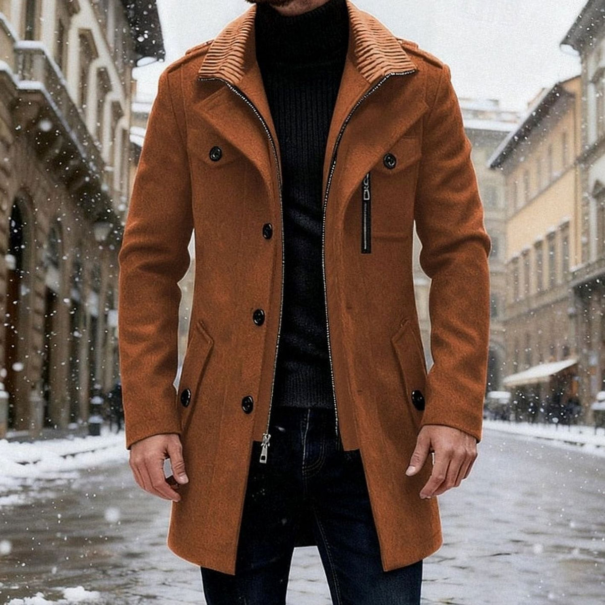 Men's Double-Breasted Tailored Wool Overcoat