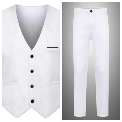 Men's Elegant Satin Waistcoat with V-Neck and Slim-Fit Suit Trousers