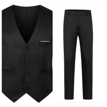 Men's Elegant Satin Waistcoat with V-Neck and Slim-Fit Suit Trousers