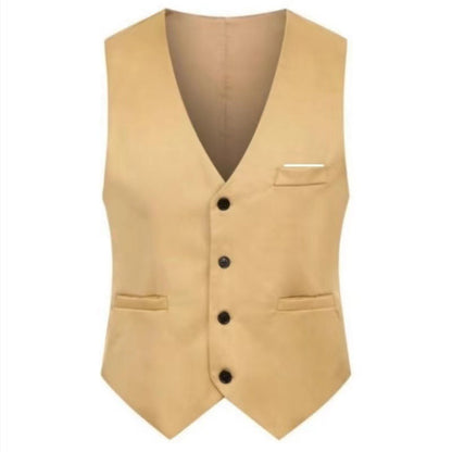 Men's Elegant Satin Waistcoat with V-Neck and Slim-Fit Suit Trousers