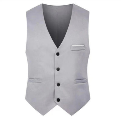 Men's Elegant Satin Waistcoat with V-Neck and Slim-Fit Suit Trousers