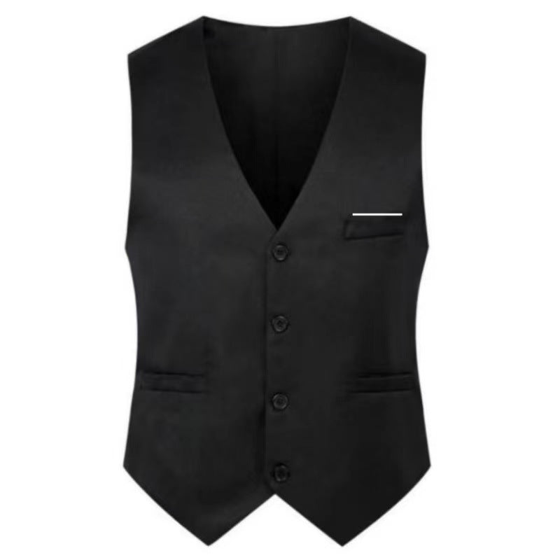 Men's Elegant Satin Waistcoat with V-Neck and Slim-Fit Suit Trousers