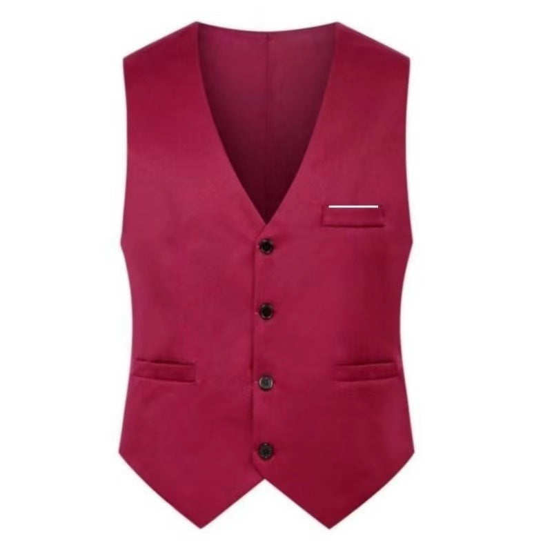 Men's Elegant Satin Waistcoat with V-Neck and Slim-Fit Suit Trousers