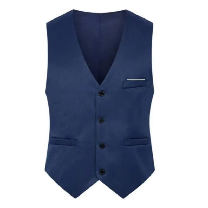 Men's Elegant Satin Waistcoat with V-Neck and Slim-Fit Suit Trousers