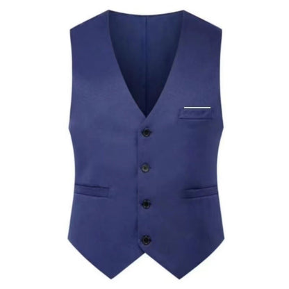 Men's Elegant Satin Waistcoat with V-Neck and Slim-Fit Suit Trousers