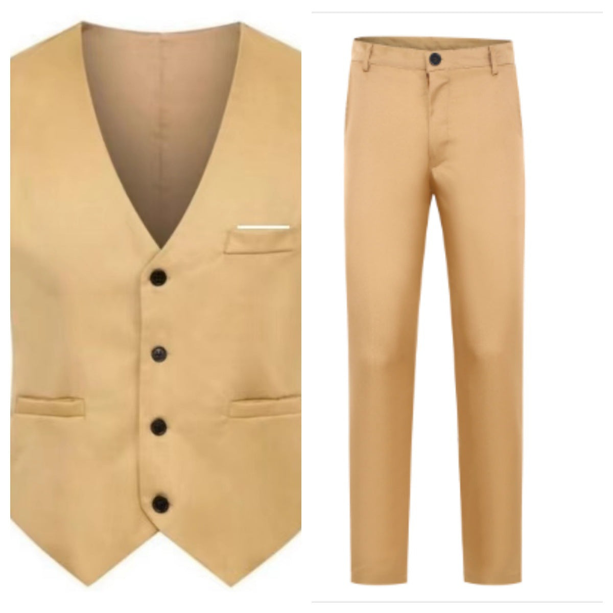 Men's Elegant Satin Waistcoat with V-Neck and Slim-Fit Suit Trousers