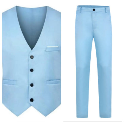 Men's Elegant Satin Waistcoat with V-Neck and Slim-Fit Suit Trousers
