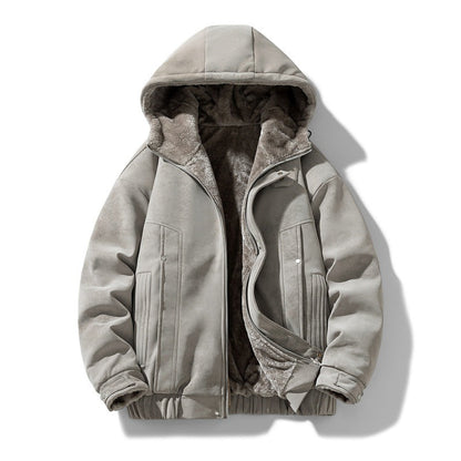 Men's Faux Suede Hooded Jacket with Teddy Fleece Lining
