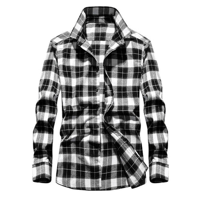 Men's Plaid Flannel Shirt with Kent Collar and Full Button Placket