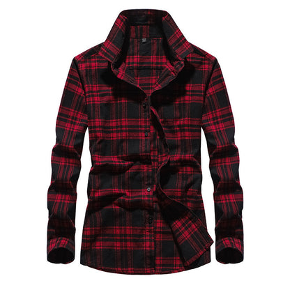 Men's Plaid Flannel Shirt with Kent Collar and Full Button Placket