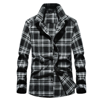 Men's Plaid Flannel Shirt with Kent Collar and Full Button Placket