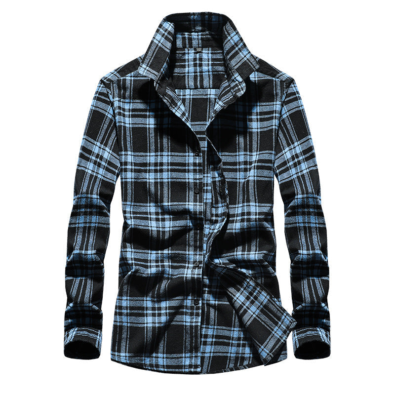 Men's Plaid Flannel Shirt with Kent Collar and Full Button Placket