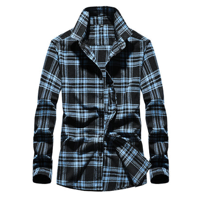 Men's Plaid Flannel Shirt with Kent Collar and Full Button Placket