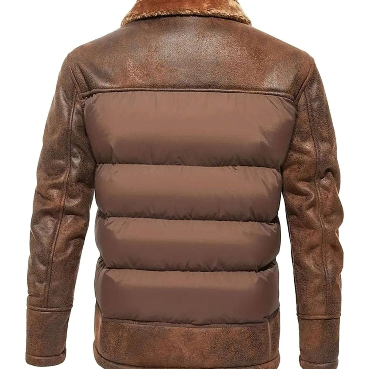 Men's Quilted Faux Leather Insulated Winter Coat with Sherpa Collar