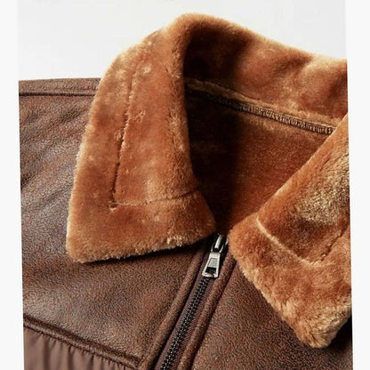 Men's Quilted Faux Leather Insulated Winter Coat with Sherpa Collar