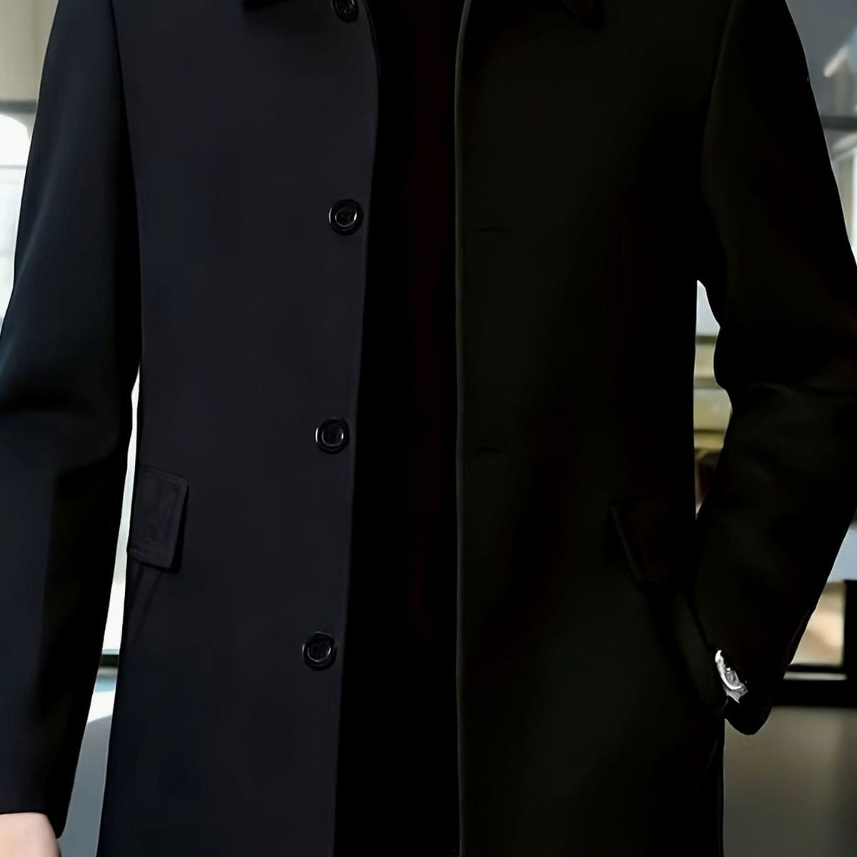 Men's Relaxed Fit Single-Breasted Wool Overcoat with Classic Collar