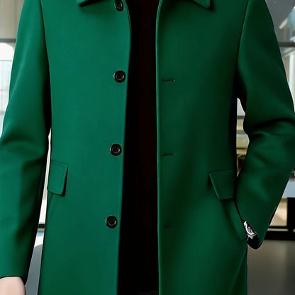 Men's Relaxed Fit Single-Breasted Wool Overcoat with Classic Collar
