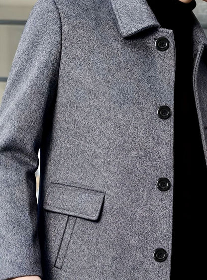 Men's Relaxed Fit Single-Breasted Wool Overcoat with Classic Collar