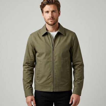 Men's Smart-Casual Gingham-Lined Full-Zip Harrington Jacket