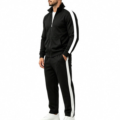 Men's Sports Tracksuit Set with Contrast Stripes, Zip-Up Jacket, and Jogging Pants