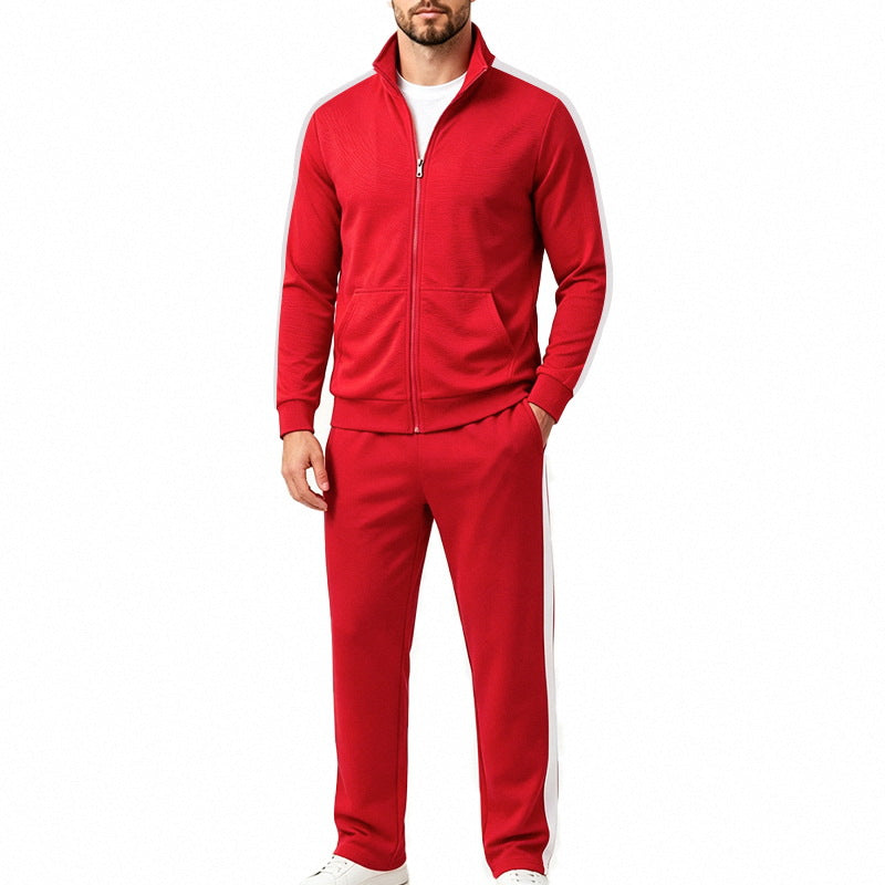 Men's Sports Tracksuit Set with Contrast Stripes, Zip-Up Jacket, and Jogging Pants