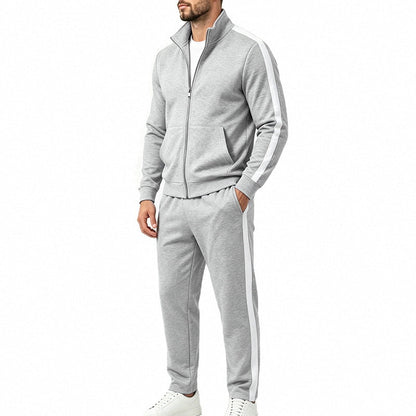 Men's Sports Tracksuit Set with Contrast Stripes, Zip-Up Jacket, and Jogging Pants