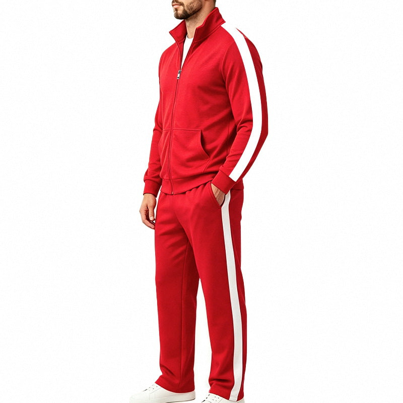 Men's Sports Tracksuit Set with Contrast Stripes, Zip-Up Jacket, and Jogging Pants
