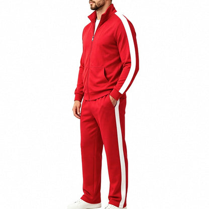 Men's Sports Tracksuit Set with Contrast Stripes, Zip-Up Jacket, and Jogging Pants