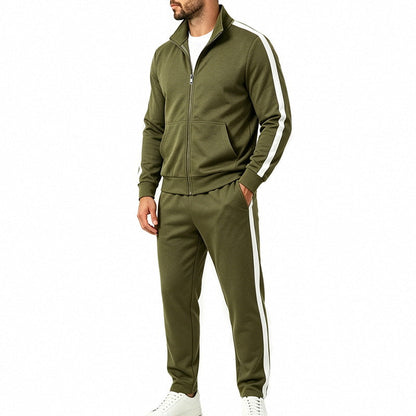 Men's Sports Tracksuit Set with Contrast Stripes, Zip-Up Jacket, and Jogging Pants