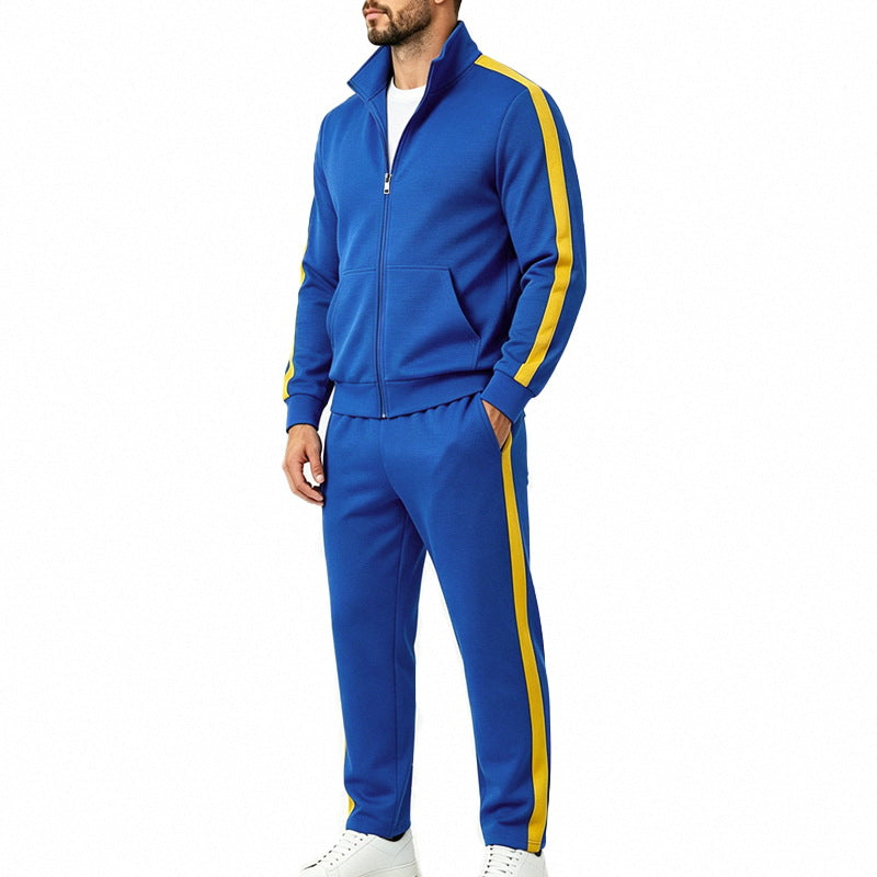 Men's Sports Tracksuit Set with Contrast Stripes, Zip-Up Jacket, and Jogging Pants
