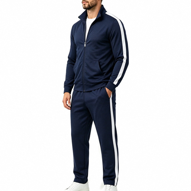 Men's Sports Tracksuit Set with Contrast Stripes, Zip-Up Jacket, and Jogging Pants