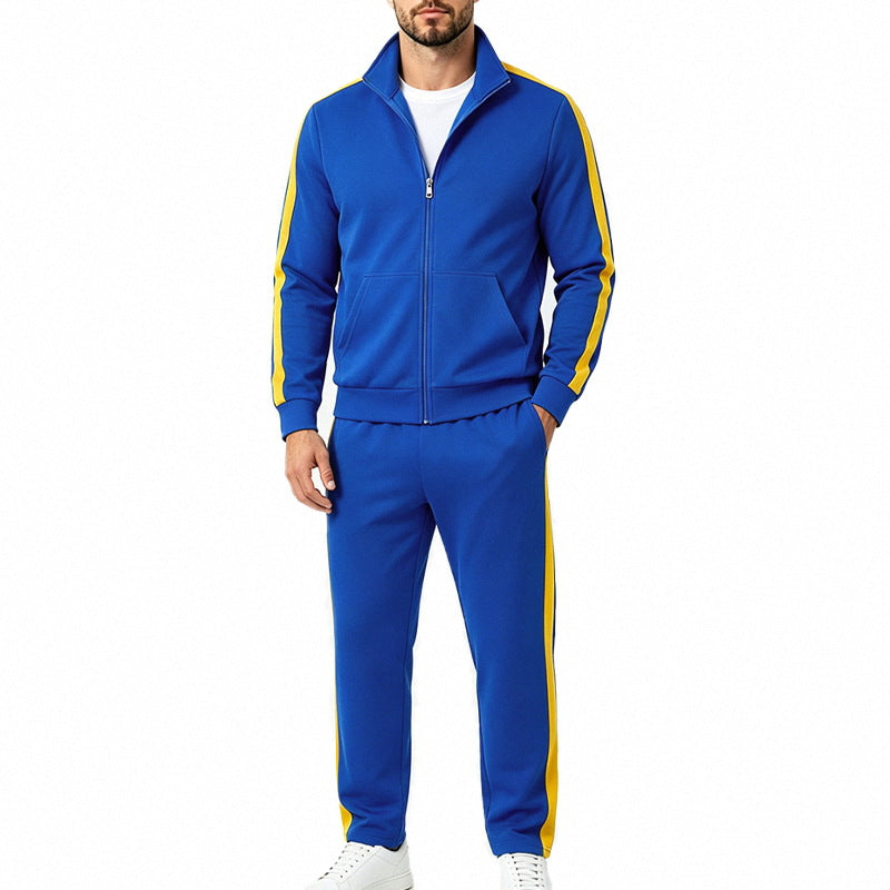 Men's Sports Tracksuit Set with Contrast Stripes, Zip-Up Jacket, and Jogging Pants