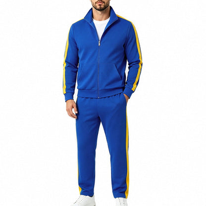 Men's Sports Tracksuit Set with Contrast Stripes, Zip-Up Jacket, and Jogging Pants